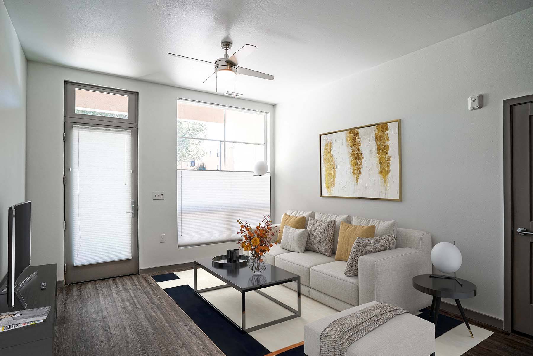 a living room with a couch and a coffee table